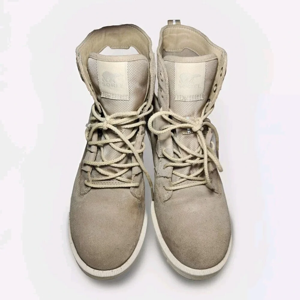 Sorel Caribou Combat Boots Women's Size 7 Leather Waterproof Lugged‎ Sole Beige